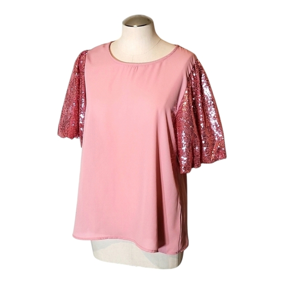Haptics Pink Sequin Bubble Balloon Sleeve Shirt Tunic Sz S - Picture 1 of 10